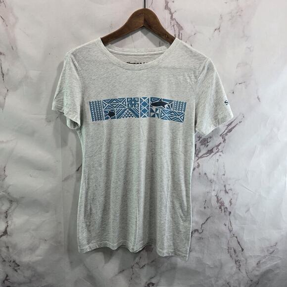 Simms Tops - Simms T Shirt Womens Large Gray Blue Fish Short Sleeve Crew Neck